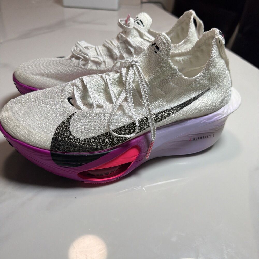 Nike ZoomX Alphafly 3 Womens 8.5 White Vivid Grape Running Shoes FD8315-100
